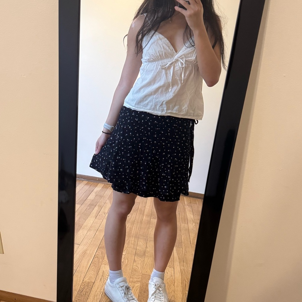 Brandy Melville Blue Floral Genevieve Wrap Skirt